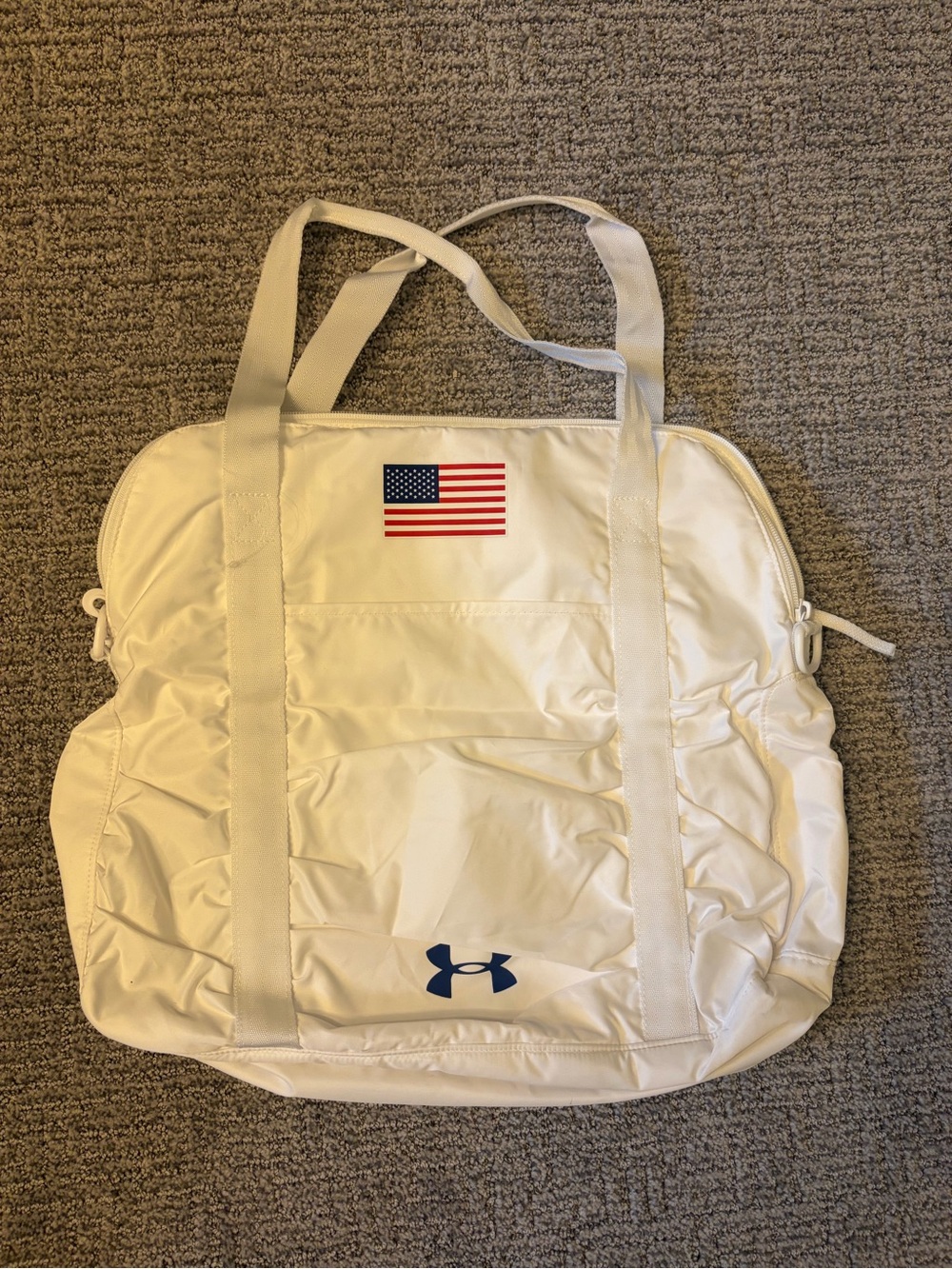 Under Armour White Tote with Blue Logo and Flag Patch